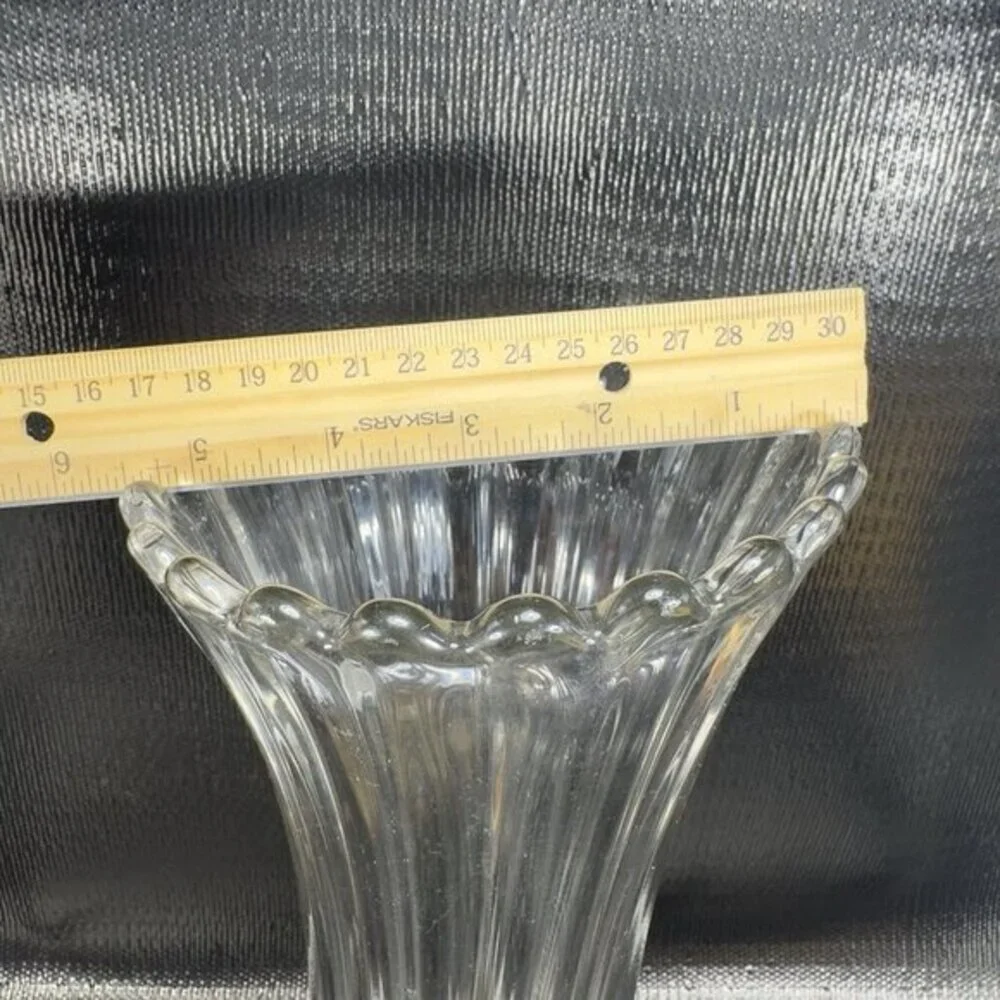 Vintage Clear Swung Stretch Glass Vase Vessel Tall Manganese 365nm Green UV Glow